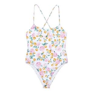 Victoria's Secret Swim NEW Lemon & Floral‎ White One Piece High Cut Strappy XL
